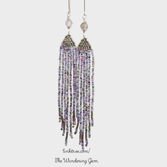 Fluorite Gemstone Beaded Fringe Cascade Shoulder Duster Dangle Earrings 5.5" - Picture 1 of 8